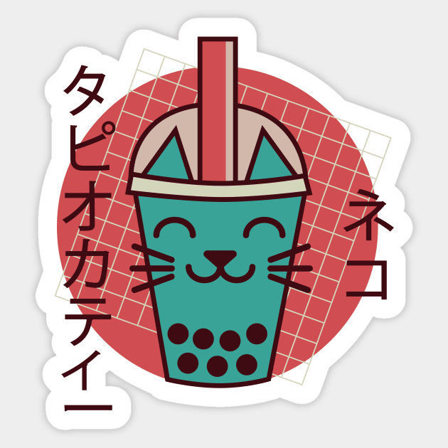 Boba Cat Drinking Boba Kitten Kawaii Japanese Kitty Retro Sticker by PodDesignShop